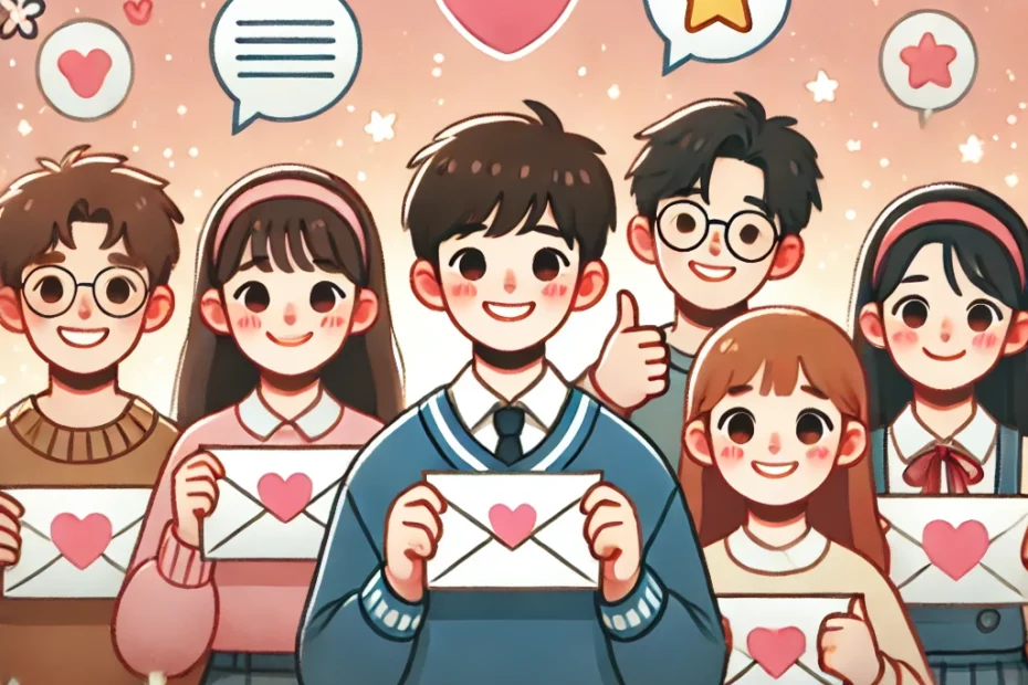 수능 응원 편지를 들고 있는 사람들