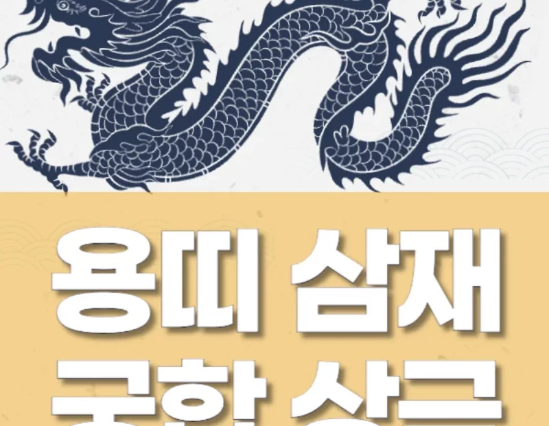 용띠 그림 앞으로 '용띠 삼재 궁합 상극' 이라는 글자가 적혀있음